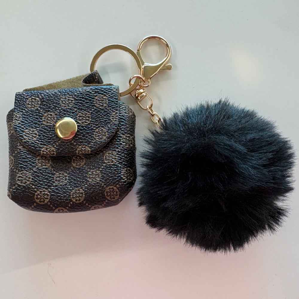 Purse Bag Charm/Keychain with Black Furball